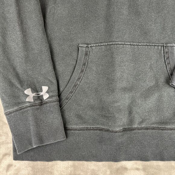 Under Armour Spellout Pullover Hoodie Womens M Black V Neck Pocket Casual (0787) - Picture 3 of 9